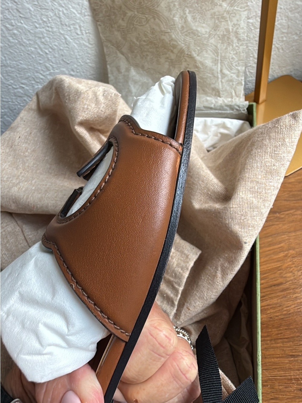 Gucci brown leather GG sandals size 37 NICE and authenticated color Cuir - Picture 11 of 16